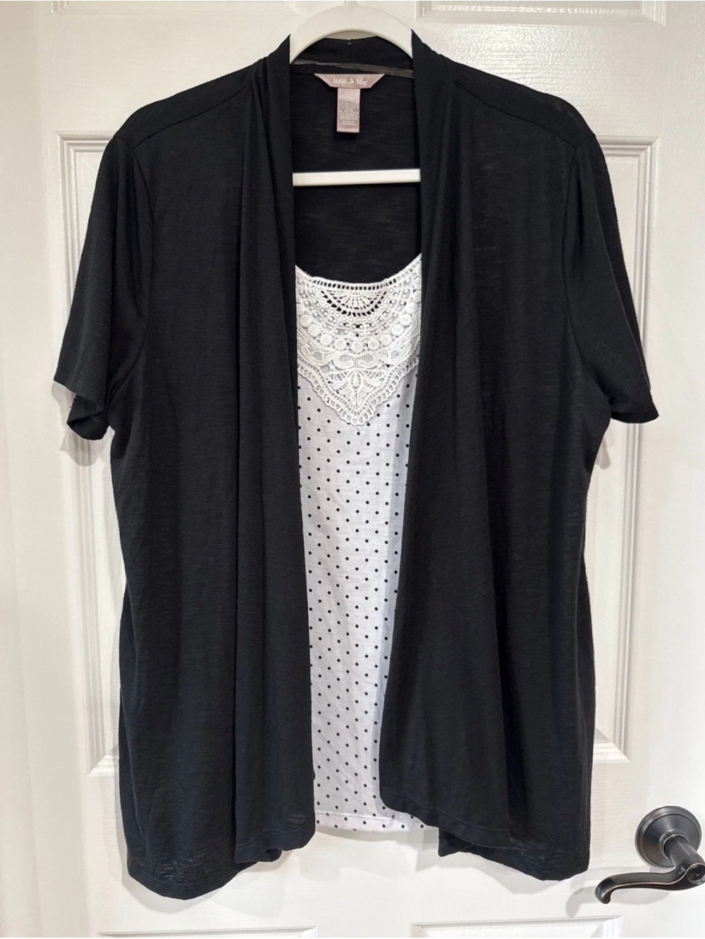 White Stag Womens XL Short Sleeve 2-in-1 Layered Top Black/White Polka Dot NWOT